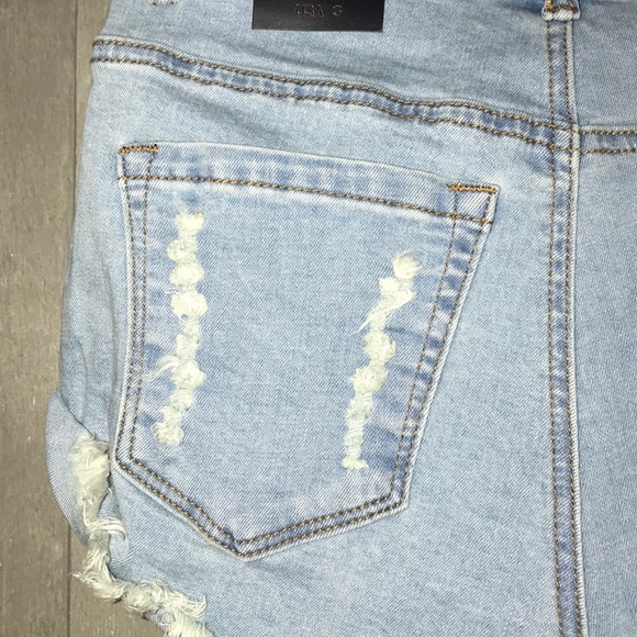 Light Blue Raw Distressed Denim Shorts - Picture 10 of 13